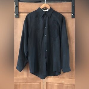 Vintage Mens Policy Button Down Dress Shirt with Paisley and Pleats Size M